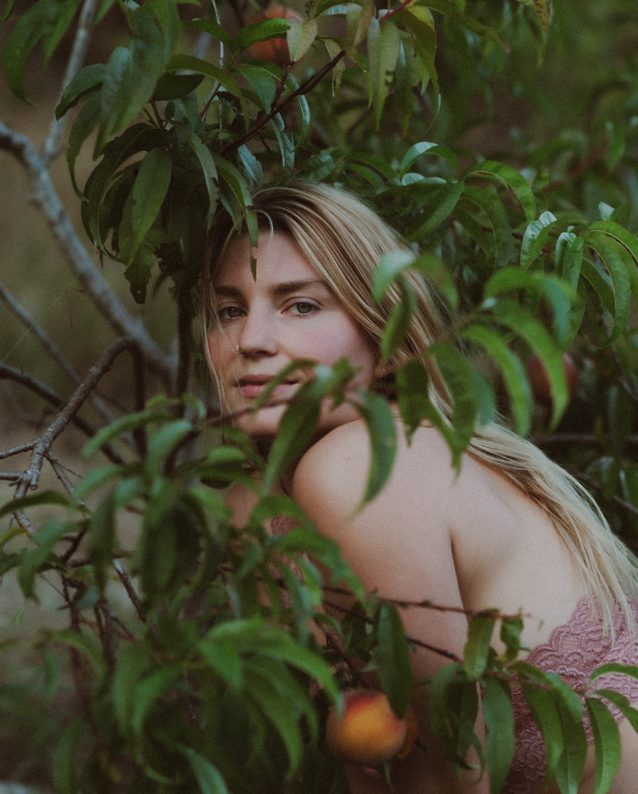 Portrait dans le pêcher